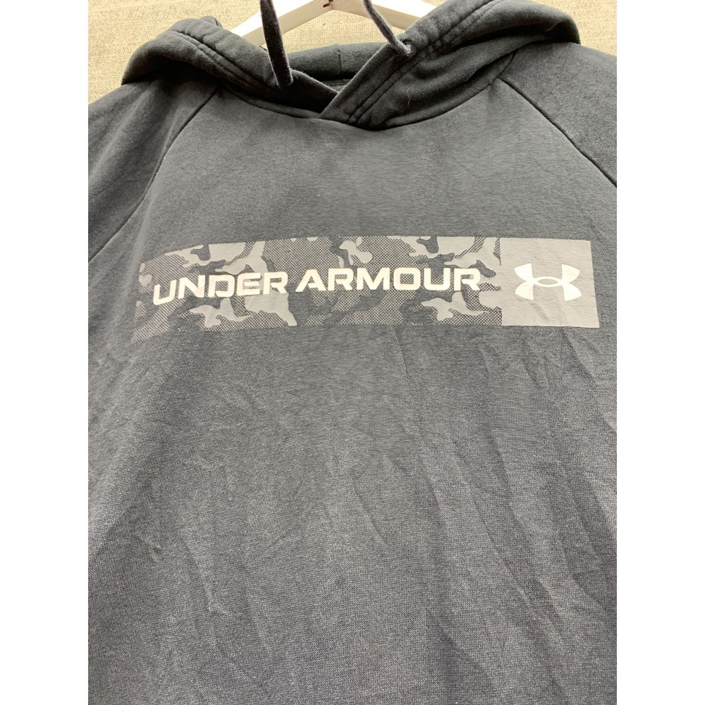 Under Armour Rival Fleece Hoodie Mens Black Camo Chest Stripe Raglan Sleeve